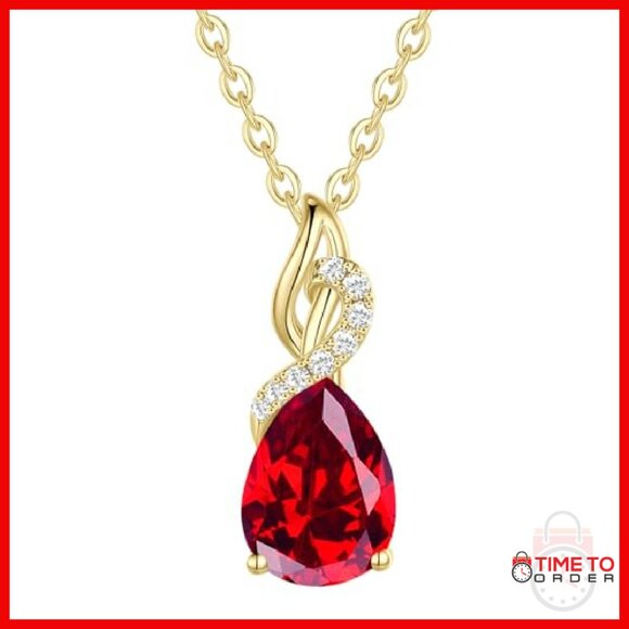 14K Gold Teardrop Pendant Necklace with Diamond & Birthstone 18" Chain - Picture 2 of 8